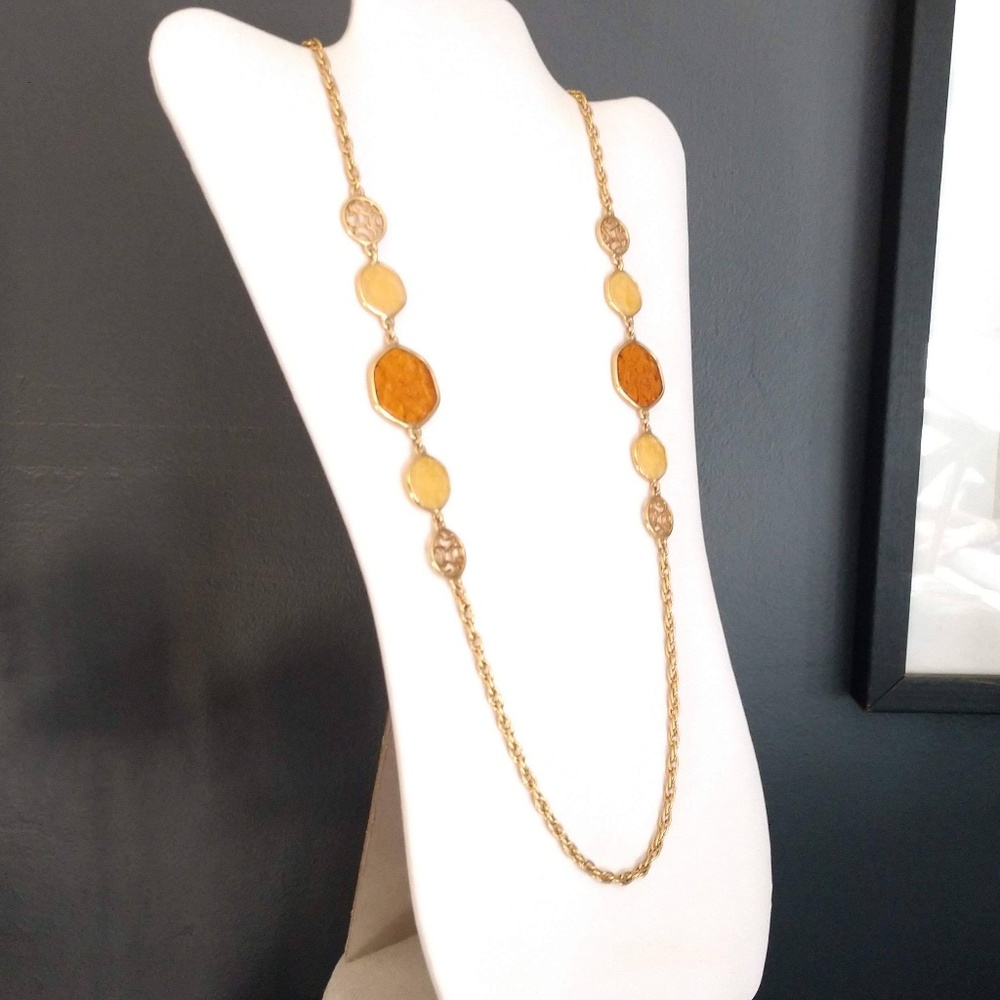 Orange, yellow and gold long necklace - Picture 4 of 5
